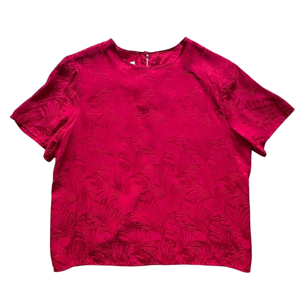VTG Laura & Jayne Petite Silk Jacquard Blouse Fuchsia Pink Short‎ Sleeve Top M
